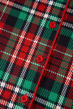 Racing Red Retro Plaid & Leopard Print Patchwork Long Sleeve Pajama Set with Shorts