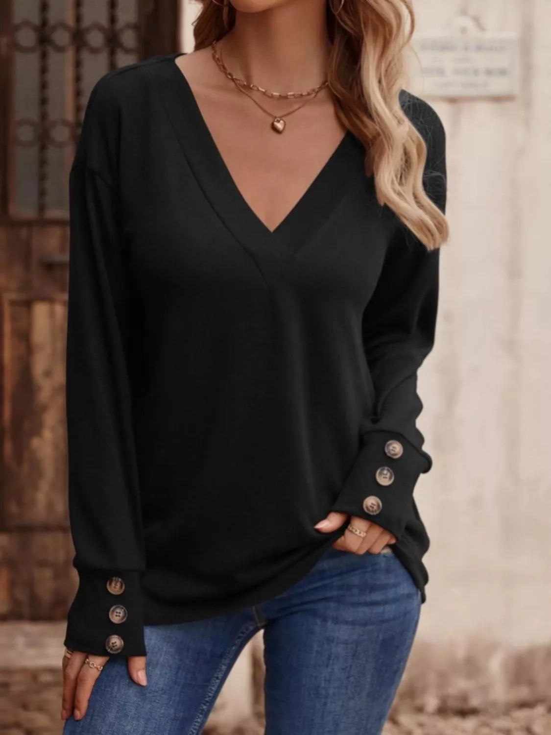 V-Neck Long Sleeve T-Shirt