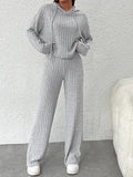 Women's Loose Hooded Knitted Striped Long-Sleeved Set - Comfortable & Stylish