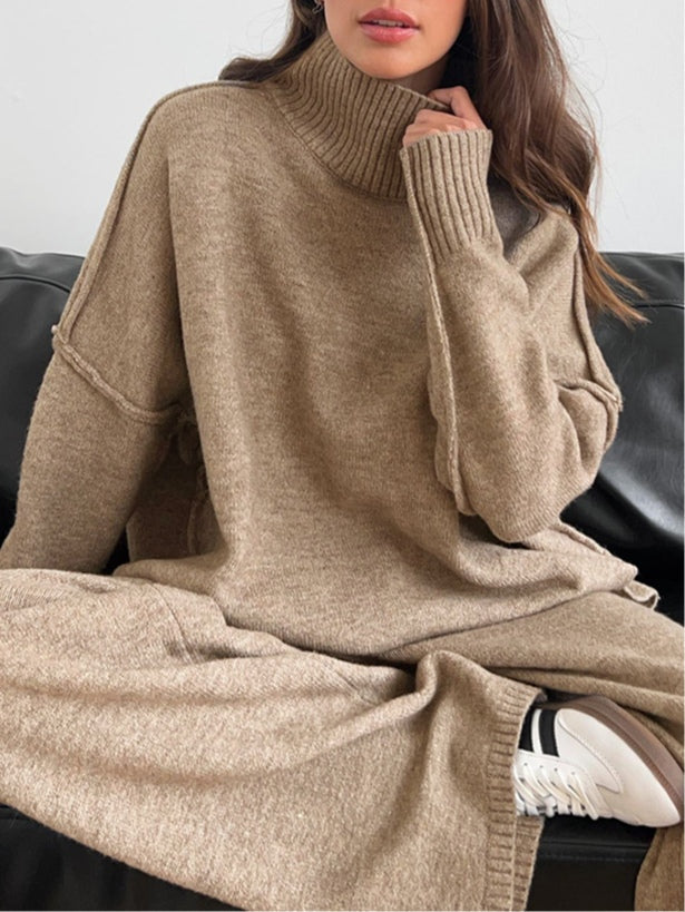 Women's High-Neck Loose Thick Knit Sweater and Pants Set - Cozy & Stylish