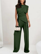 Elegant Irregular Sleeveless Casual Two-Piece Set for Women - Polyester Blend, S-3XL