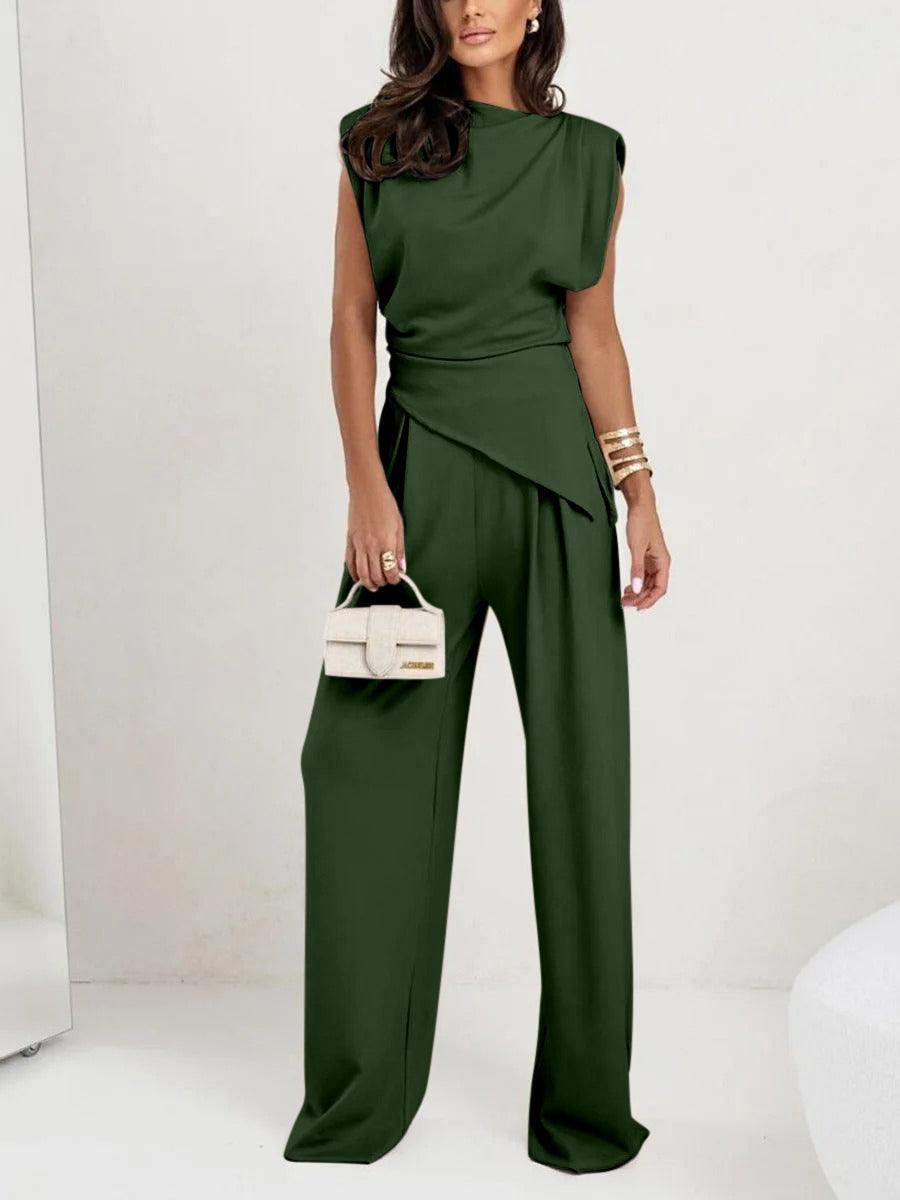 Elegant Irregular Sleeveless Casual Two-Piece Set for Women - Polyester Blend, S-3XL