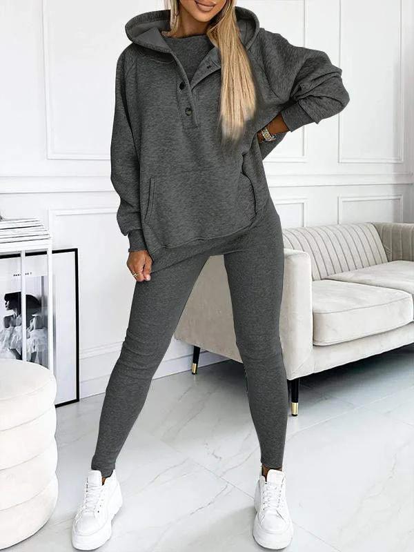 Comfortable & Stylish Grey Three-Piece Sweatshirt Set for Women - Includes Vest, Top, and Pants