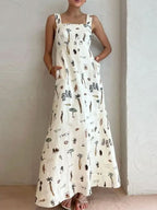 Sleeveless Tie-Dye Print A-Line Swing Dress with High-Rise Waist