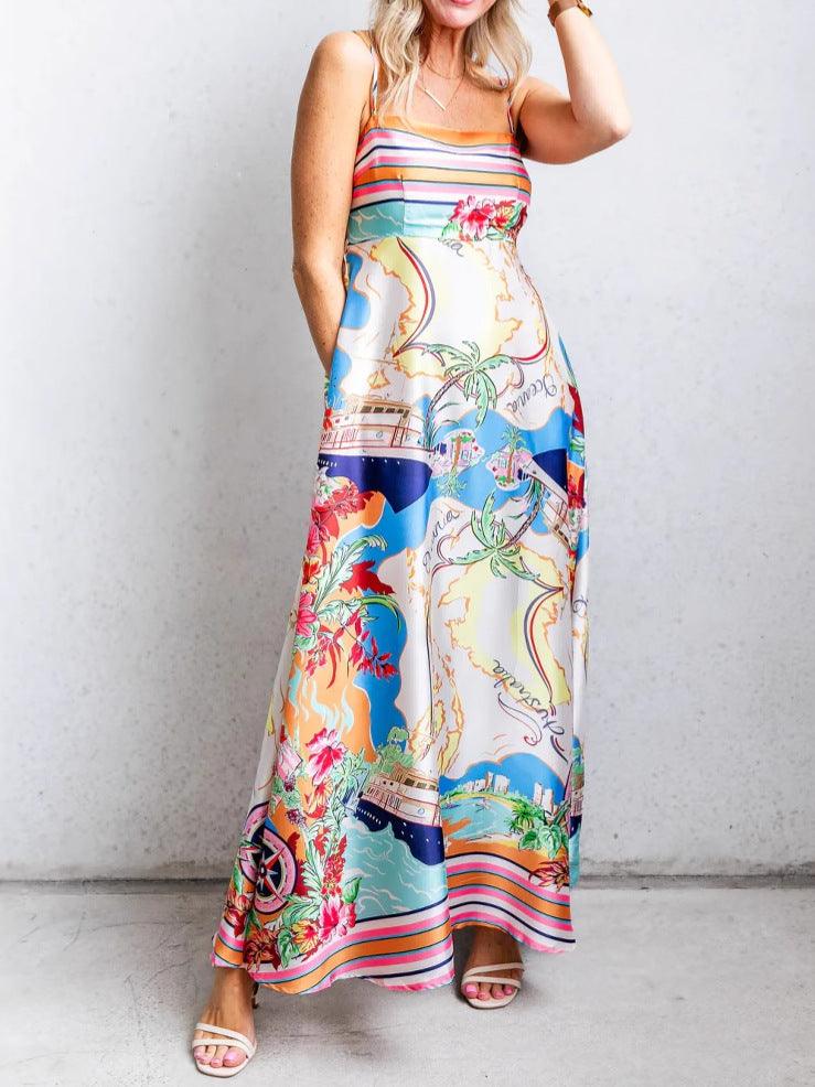 Women's Printed Painted Holiday Style A-Line Suspender Dress