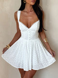 Skyla White Cotton Anglaise Mini Dress with Sweetheart Neckline - Perfect Vacation Wear