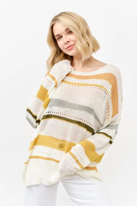 And The Why Abstract Striped Light Weight Loose Sweater