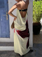 Women's Floral Print Backless High Waist Long Tube Top Dress