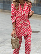 Elegant Printed Two-Piece Suit Set for Women - Casual, Holiday, and Going Out