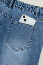 Stone Blue Star Patchwork Cropped Wide Leg High Waist Jeans