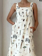 Sleeveless Tie-Dye Print A-Line Swing Dress with High-Rise Waist