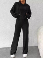 Women's Loose Hooded Knitted Striped Long-Sleeved Set - Comfortable & Stylish