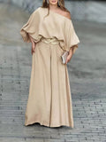 Elegant Off-Shoulder Lantern Sleeve Top and Pants Set - Comfortable Cotton