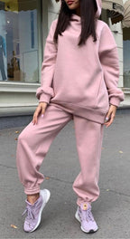 Men's Casual Solid Color Hooded Sweatshirt Two-Piece Suit