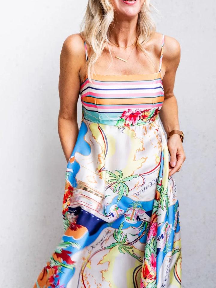 Women's Printed Painted Holiday Style A-Line Suspender Dress