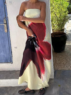 Women's Floral Print Backless High Waist Long Tube Top Dress