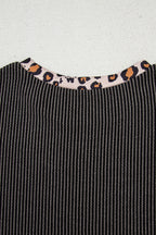 Carbon Grey Leopard Patchwork Edge Twisted Rib T Shirt and Cropped Pants Set