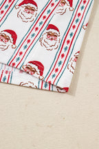 Festive White Santa & Stripes Ruffle Pajama Set for Cozy Holiday Nights