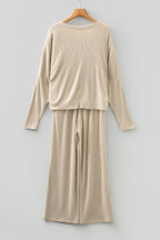 Jet Stream 3D Ribbed V Neck Pullover Drawstring Pants 2 Piece Lounge Set