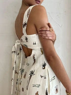 Sleeveless Tie-Dye Print A-Line Swing Dress with High-Rise Waist