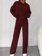 Women's Loose Hooded Knitted Striped Long-Sleeved Set - Comfortable & Stylish