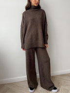 Women's High-Neck Loose Thick Knit Sweater and Pants Set - Cozy & Stylish