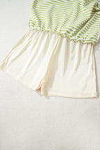 Green Stripe Collared V Neck Drop Shoulder Pullover and Skort 2pcs Outfit