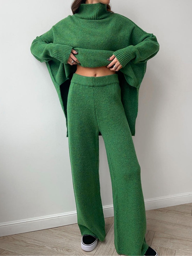 Women's High-Neck Loose Thick Knit Sweater and Pants Set - Cozy & Stylish