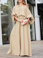 Elegant Off-Shoulder Lantern Sleeve Top and Pants Set - Comfortable Cotton