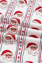 Festive White Santa & Stripes Ruffle Pajama Set for Cozy Holiday Nights