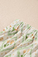 Green Floral Print Turn-down Collar Short Pajamas Set