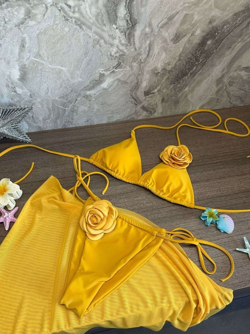 Vibrant Yellow Three-Piece Swimsuit Set - Sexy & Fresh Design