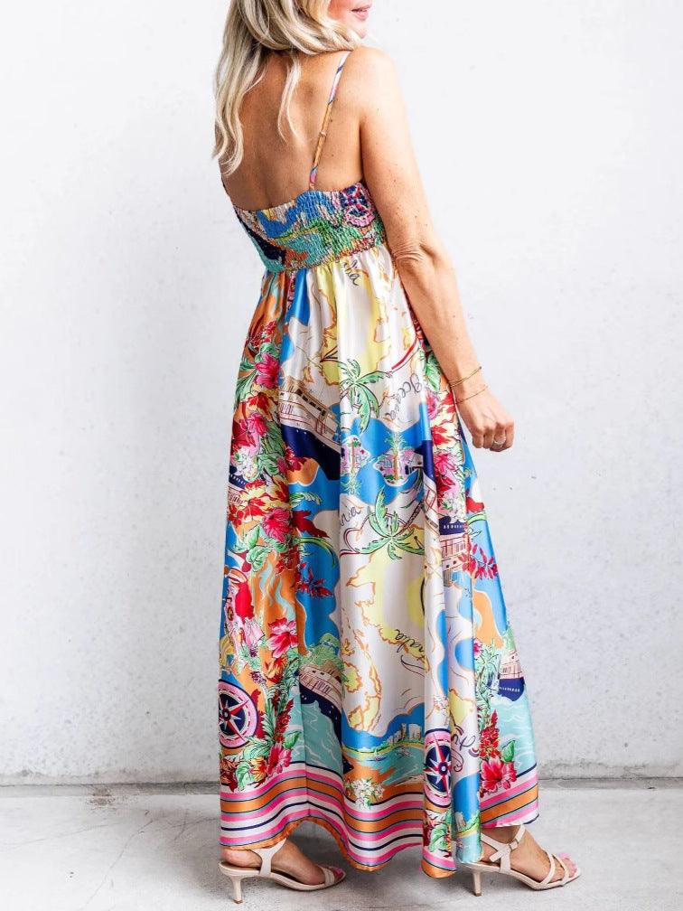 Women's Printed Painted Holiday Style A-Line Suspender Dress