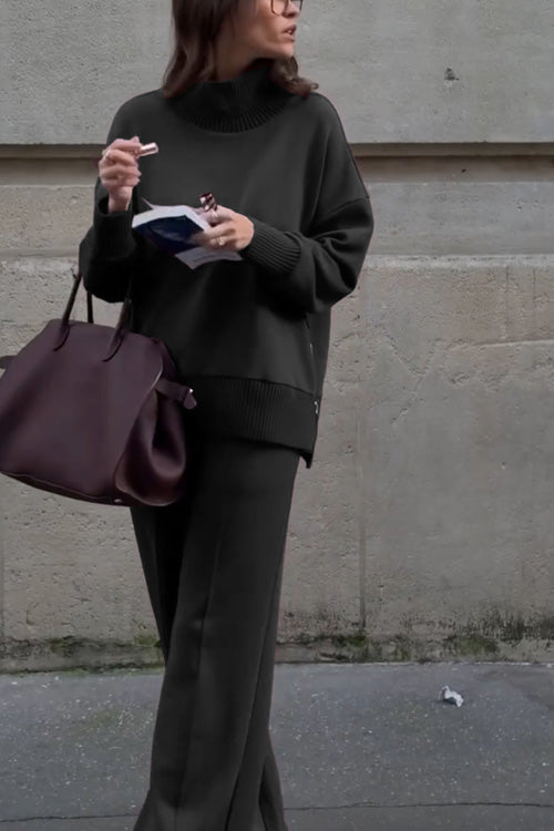 Comfortable Long Sleeve Sweatshirt & Casual Pocket Trousers Two-Piece Set for Women