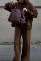 Comfortable Long Sleeve Sweatshirt & Casual Pocket Trousers Two-Piece Set for Women