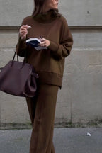 Comfortable Long Sleeve Sweatshirt & Casual Pocket Trousers Two-Piece Set for Women