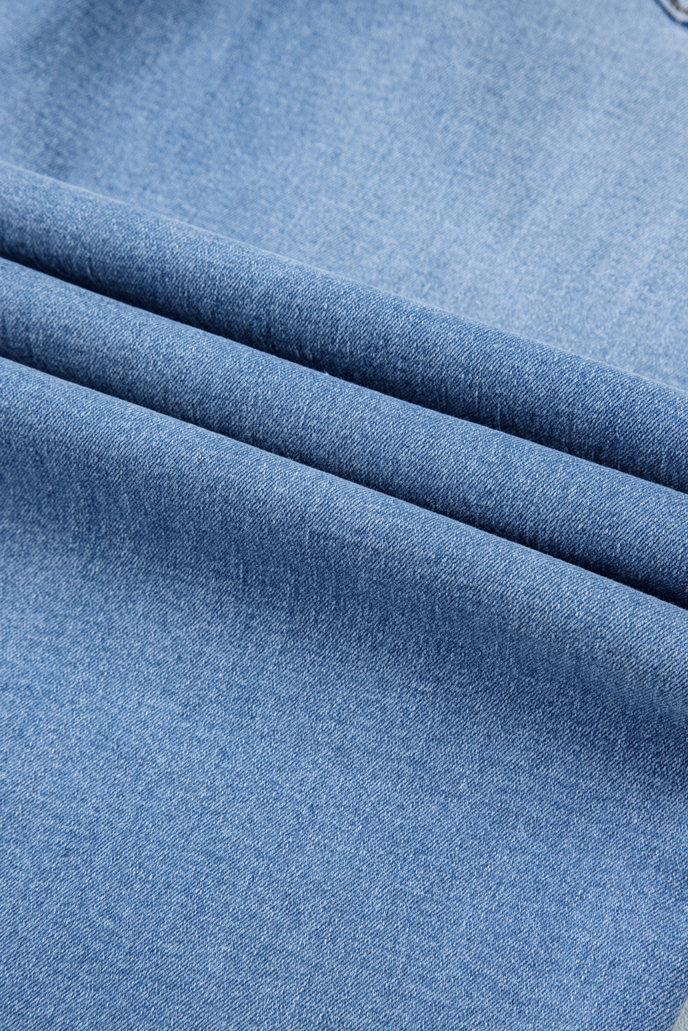 Dusk Blue Raw Hem Straight Leg Loose High Waist Jeans