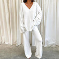 Elegant Solid Color V-Neck Two-Piece Set for Women - Casual & Fashionable