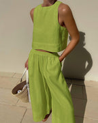 Women's Chic Solid Color Sleeveless Cotton 2-Piece Leisure Set