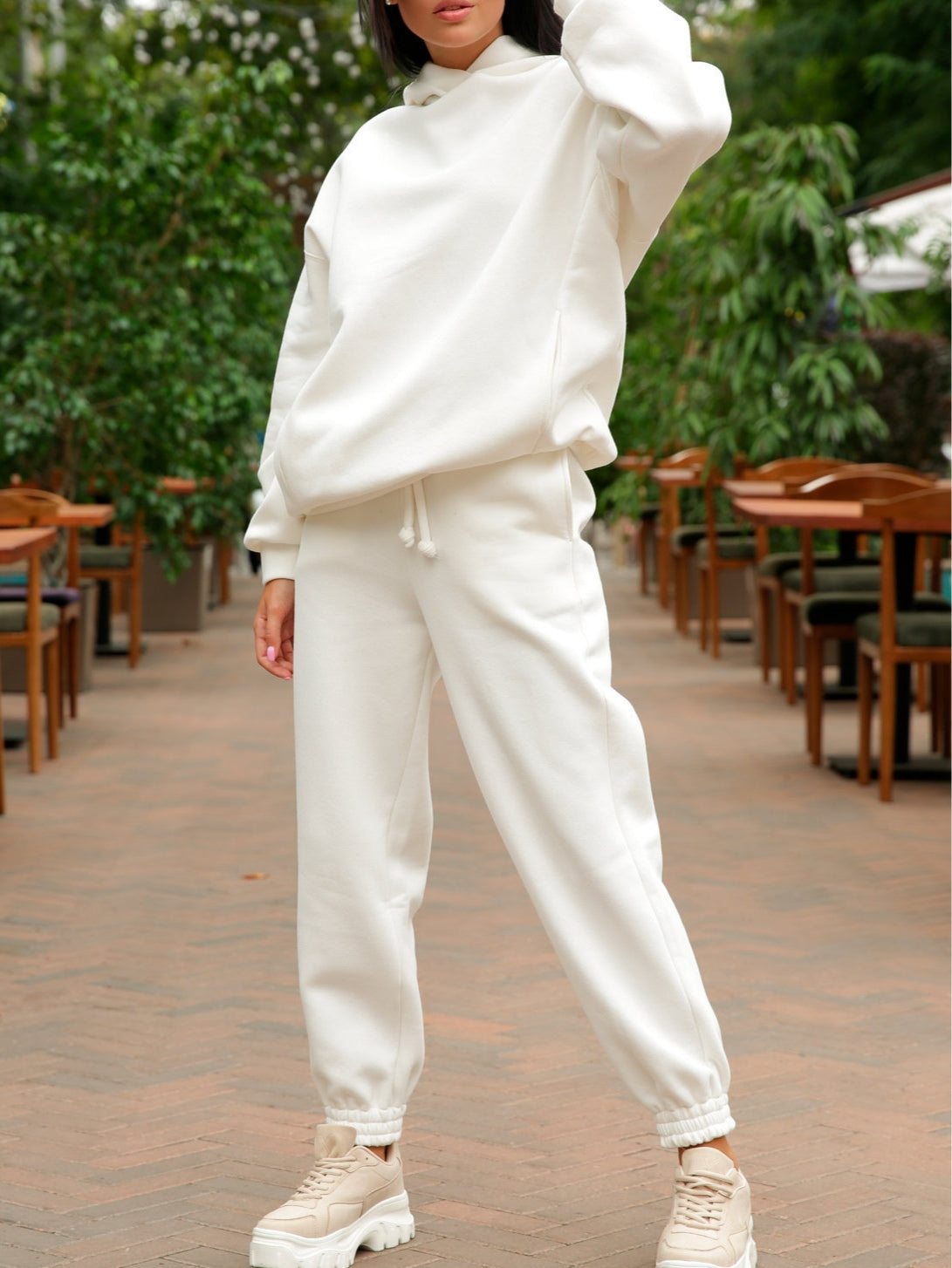 Men's Casual Solid Color Hooded Sweatshirt Two-Piece Suit