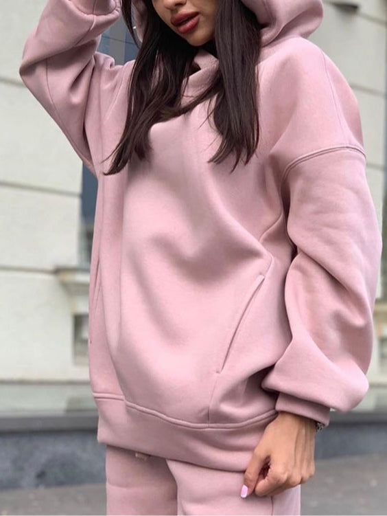 Men's Casual Solid Color Hooded Sweatshirt Two-Piece Suit