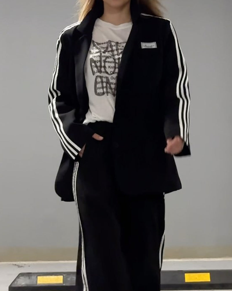 Chic Striped Blazer and Wide Leg Pants Two-Piece Set - Perfect for Daily, Holiday, and Going Out