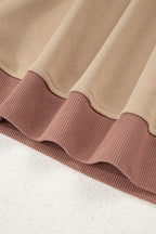 Khaki Color Block Long Sleeve Crop Top Drawstring Pant Set