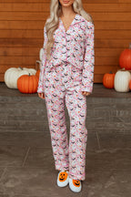Pink Halloween Eve Haunted Honey Bat Print Pajama Set