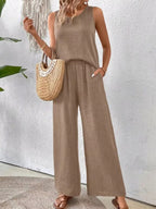 Elegant Solid Color Back Hollow Lace Set with Long Pants - Embroidered Polyester Suit