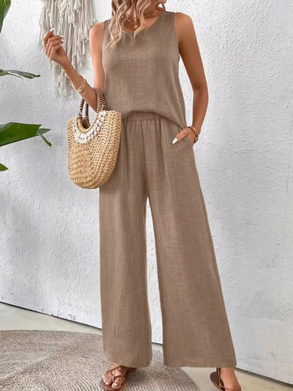 Elegant Solid Color Back Hollow Lace Set with Long Pants - Embroidered Polyester Suit