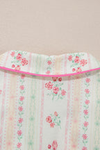 Beige Floral Print Contrast Pipping Short Pajamas Set