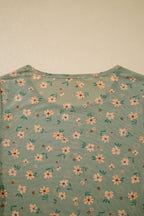 Laurel Green Vintage Floral Print Southern Style Mesh Long Sleeve Top