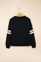 Black Varsity Striped Detail Drop Shoulder Oversized Sweatshirt