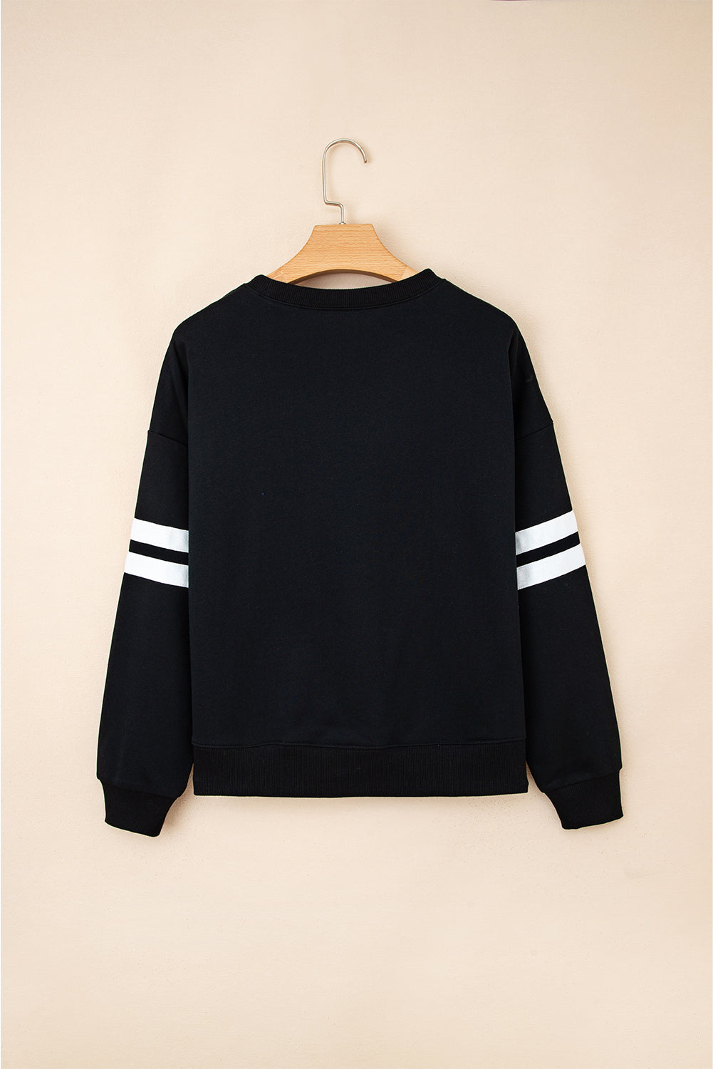 Black Varsity Striped Detail Drop Shoulder Oversized Sweatshirt